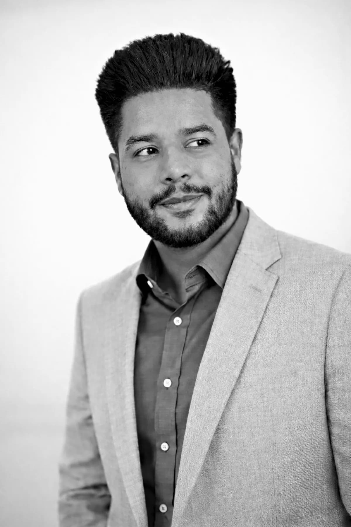 Black-and-white portrait of Prashik Bhowate