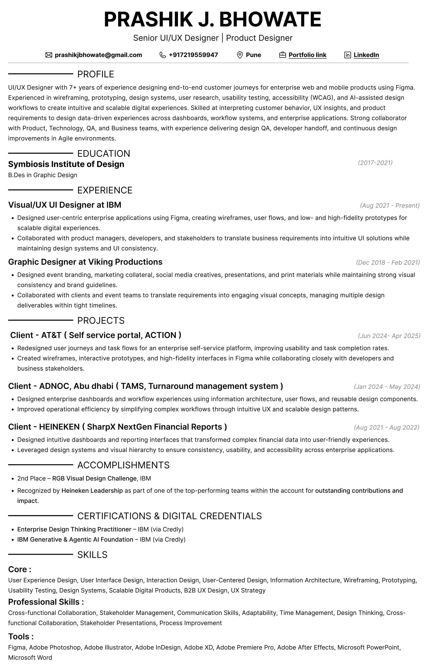 Prashik Bhowate's CV. The full text follows for screen readers.