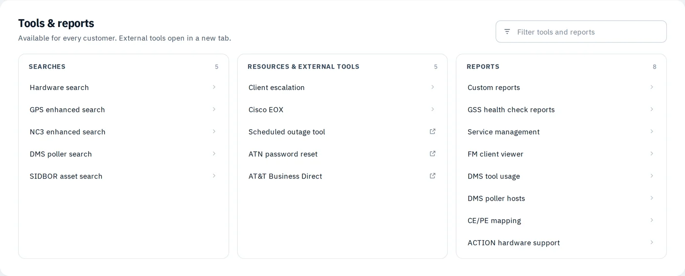 Tools & reports: redesign