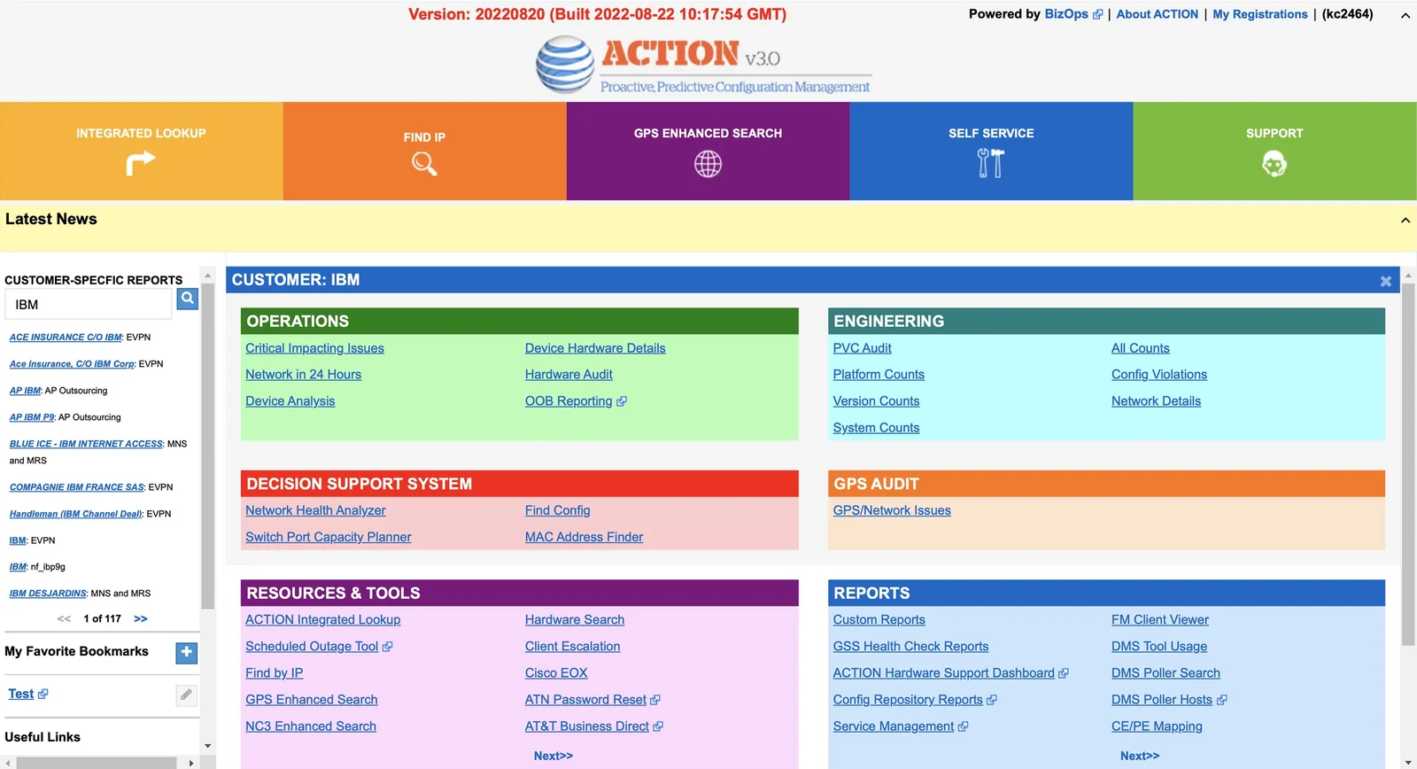 The original ACTION v3.0 home page