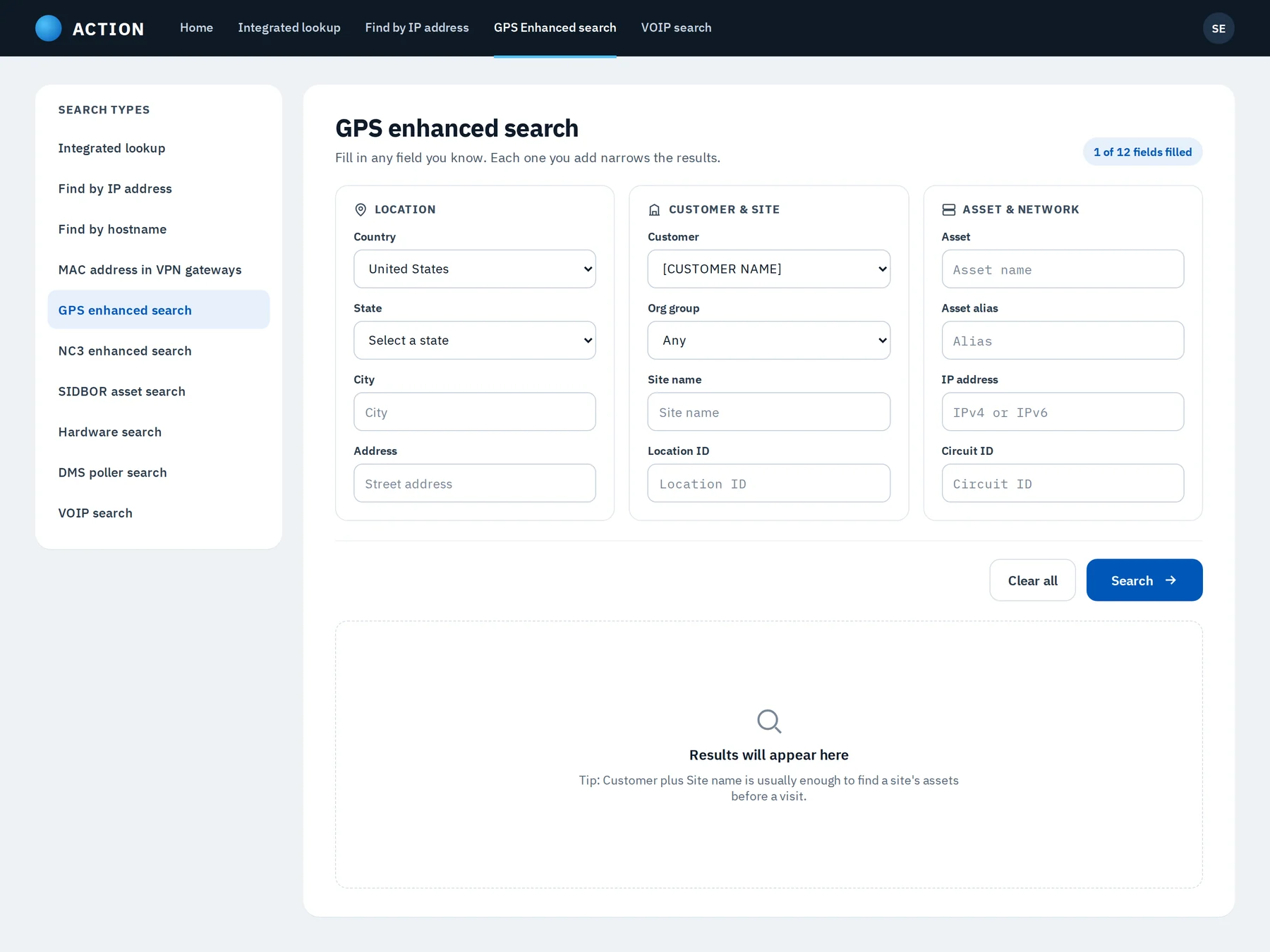 Redesigned GPS enhanced search screen