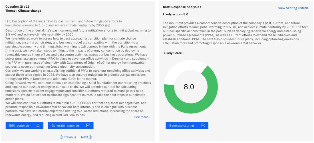 Draft response beside its analysis and likely score