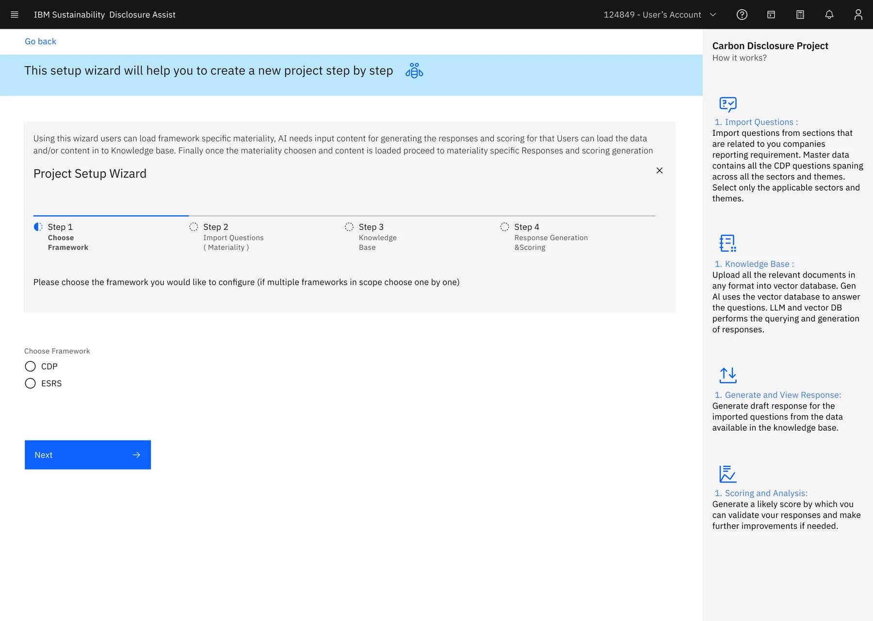 Setup wizard, step 1: choose framework