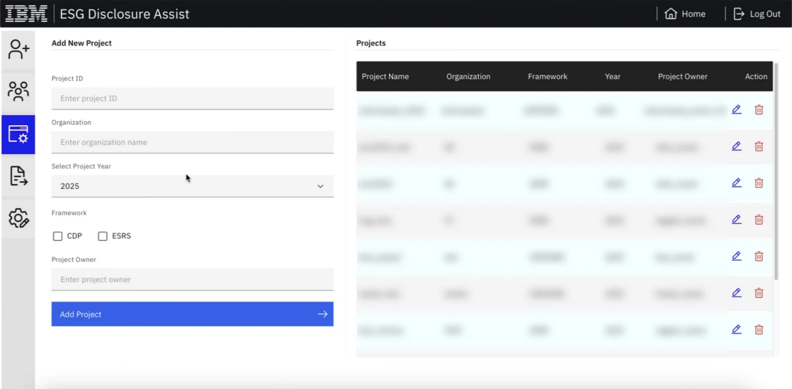 Old admin project management screen, with client data blurred