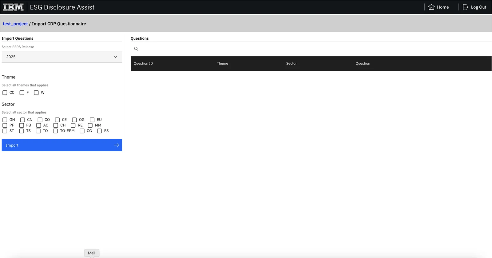 Old import questions screen