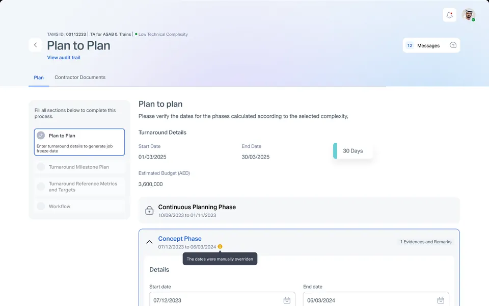 Plan to Plan: phase dates