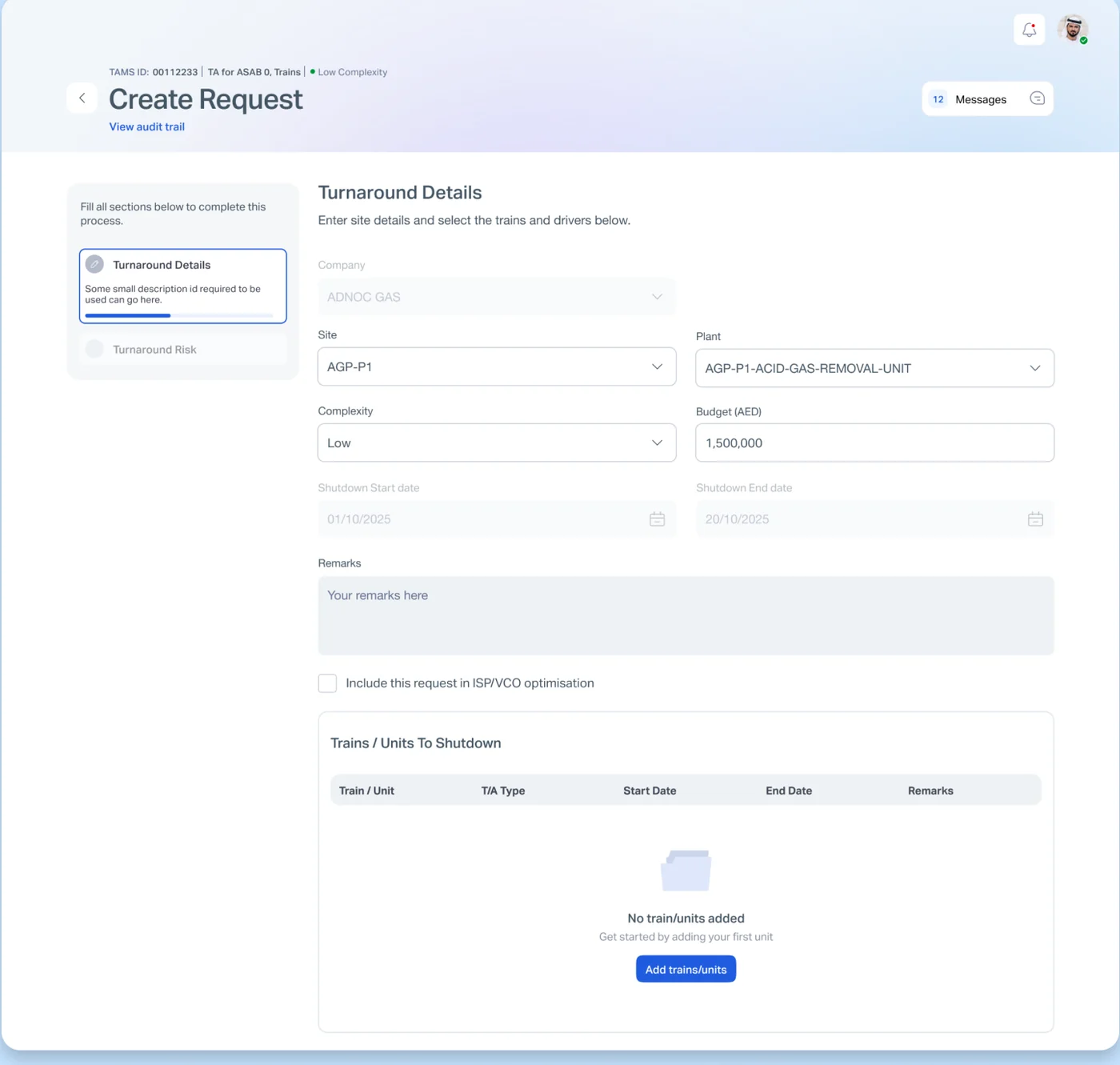 Create request form