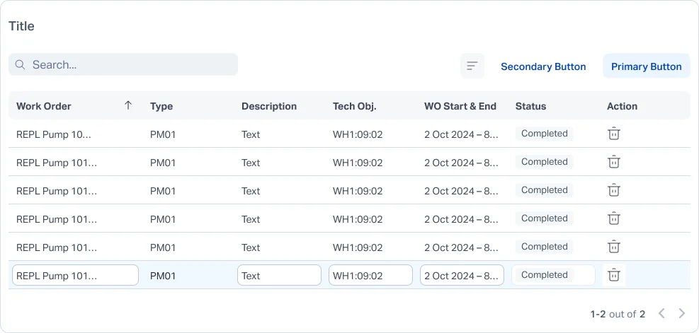 Table in edit state